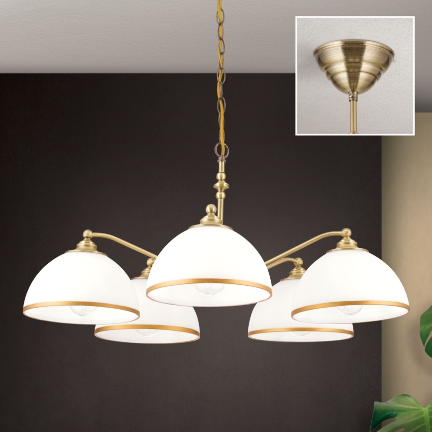 Lestenec na verigi OLD LAMP 5xE27/40W/230V pr. 75 cm bela/medenina