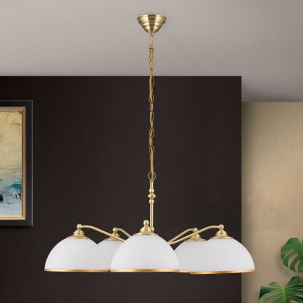 Lestenec na verigi OLD LAMP 5xE27/40W/230V pr. 75 cm bela/medenina