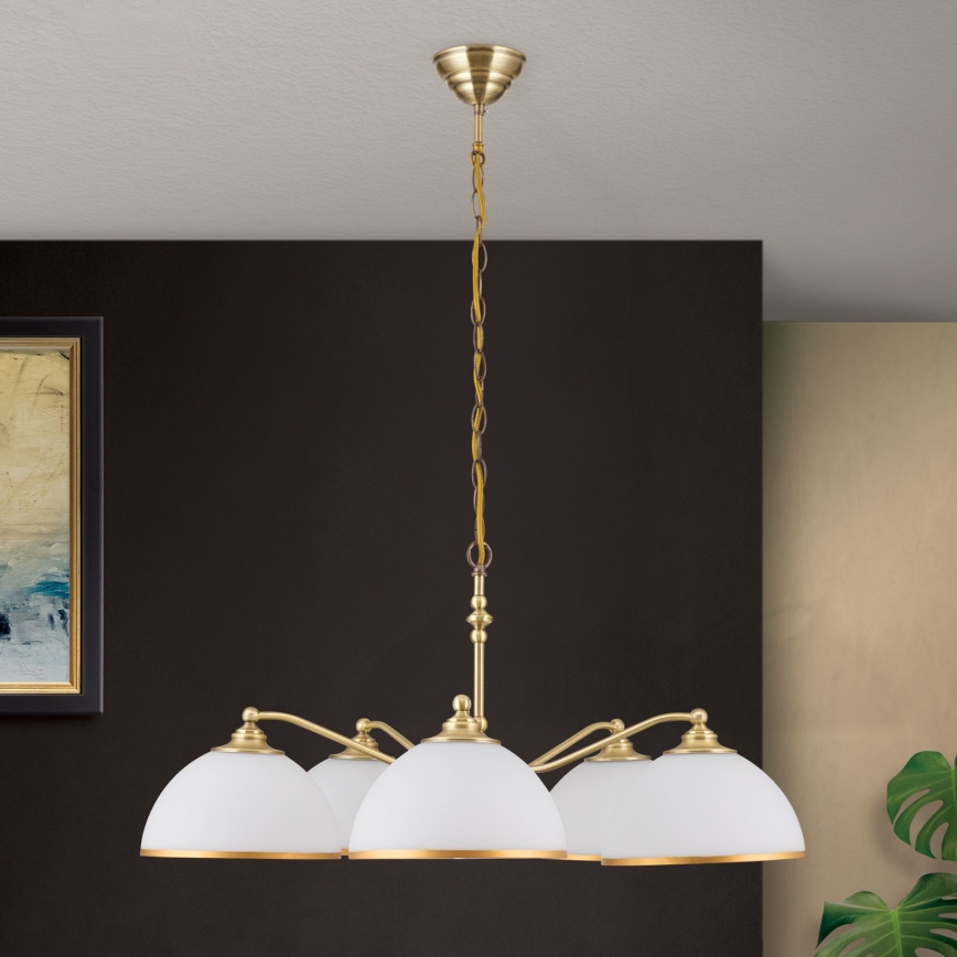 Lestenec na verigi OLD LAMP 5xE27/40W/230V pr. 75 cm bela/medenina