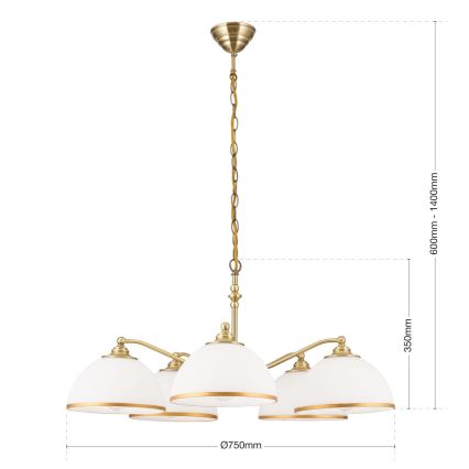 Lestenec na verigi OLD LAMP 5xE27/40W/230V pr. 75 cm bela/medenina