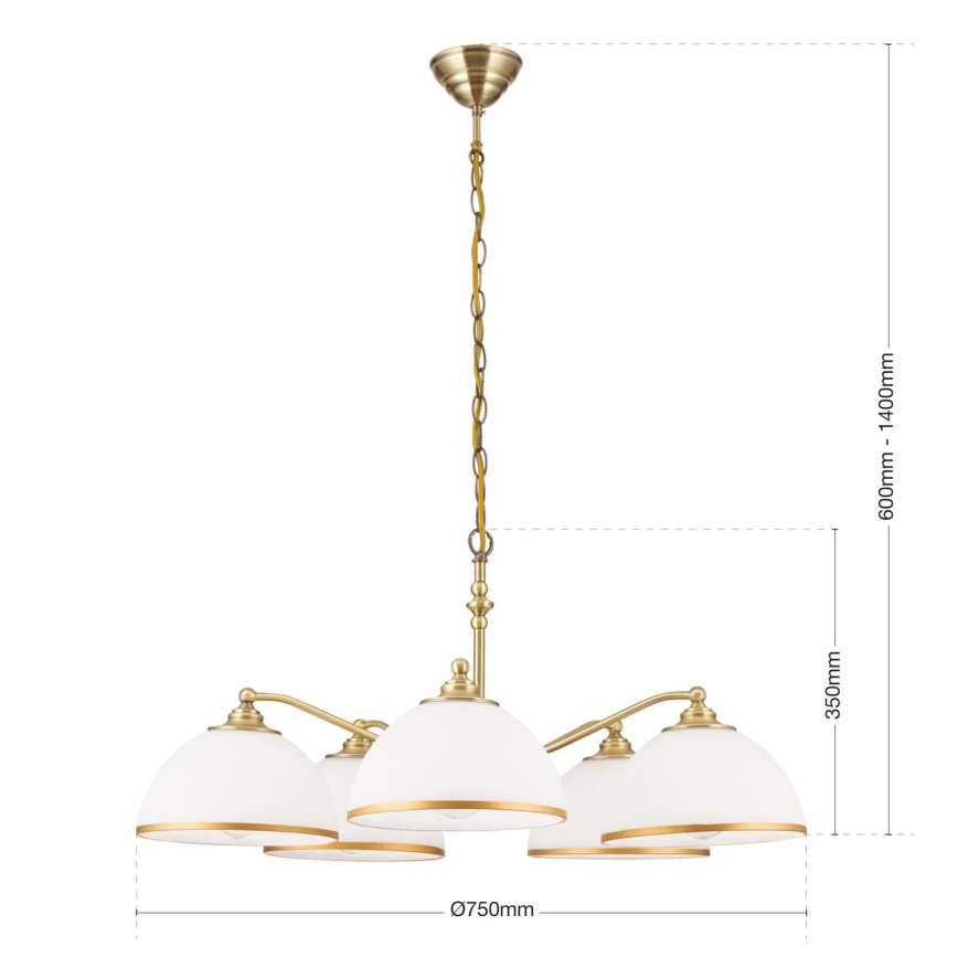 Lestenec na verigi OLD LAMP 5xE27/40W/230V pr. 75 cm bela/medenina