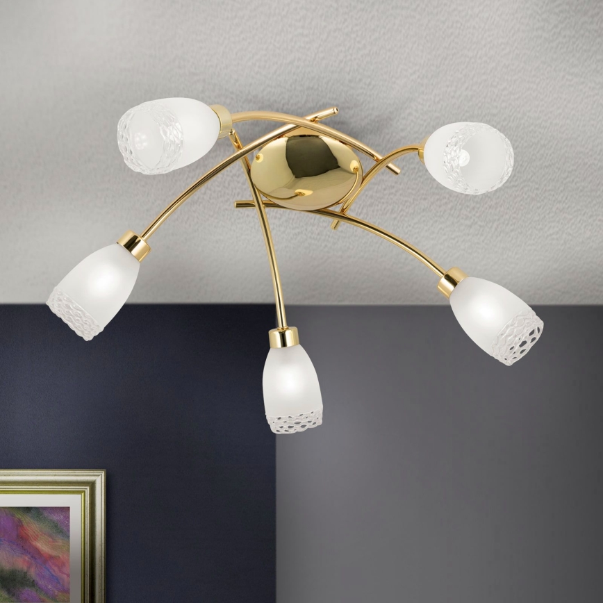 Pritrdjen stropni lestenec CARLA 5xG9/28W/230V zlati