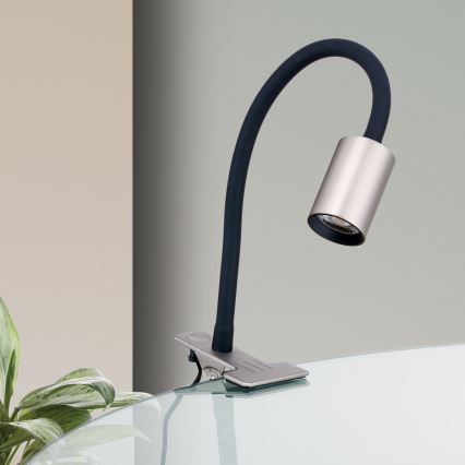 LED Fleksibilna namizna svetilka s sponko KURT LED/5W/230V srebrna
