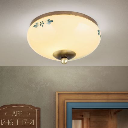 Stropna svetilka LANDHAUS 1xE27/60W/230V premer 21 cm bronzna/bežna/modra