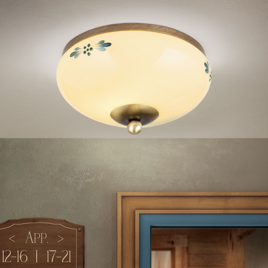 Stropna svetilka LANDHAUS 1xE27/60W/230V premer 21 cm bronzna/bežna/modra