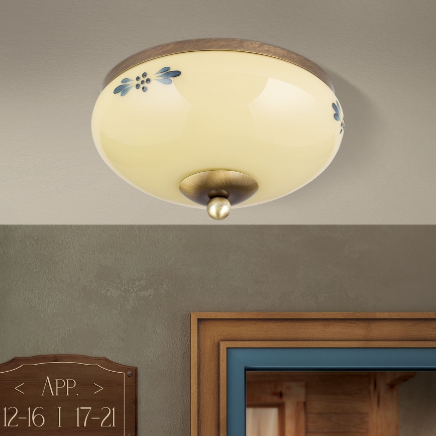 Stropna svetilka LANDHAUS 1xE27/60W/230V premer 21 cm bronzna/bežna/modra