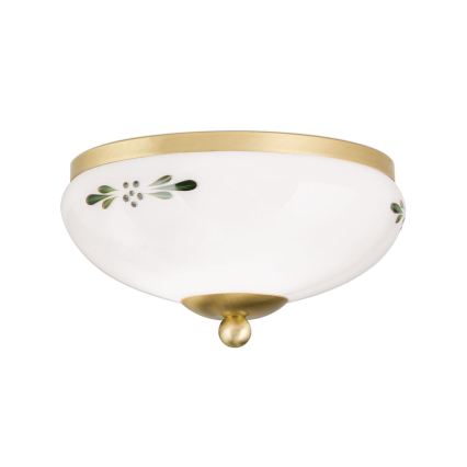 Stropna svetilka LANDHAUS 1xE27/60W/230V Ø 21 cm medeninа/bela/zelena