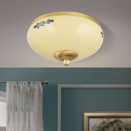 Stropna svetilka LANDHAUS 1xE27/60W/230V, Ø 21 cm, mesing/bež/modra