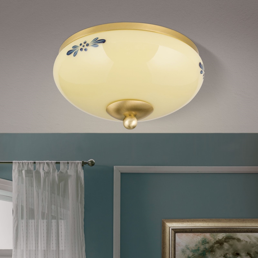 Stropna svetilka LANDHAUS 1xE27/60W/230V, Ø 21 cm, mesing/bež/modra