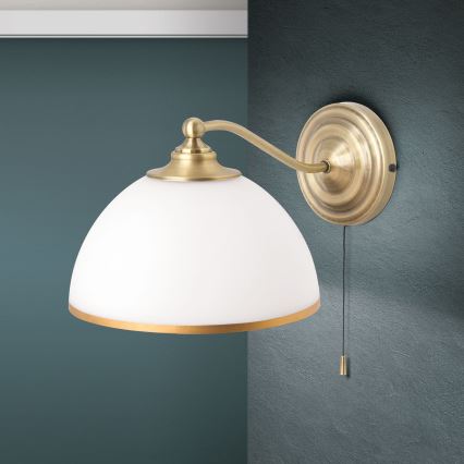 Stenska svetilka OLD LAMP 1xE27/40W/230V bela/medenina