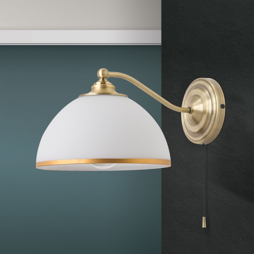 Stenska svetilka OLD LAMP 1xE27/40W/230V bela/medenina