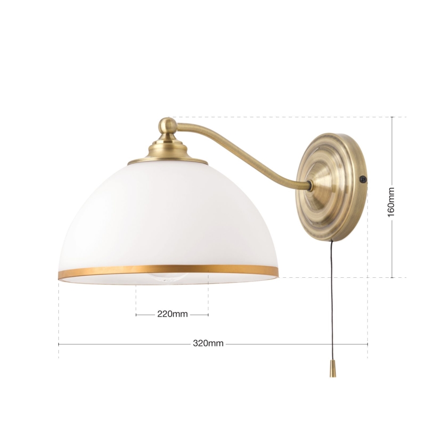Stenska svetilka OLD LAMP 1xE27/40W/230V bela/medenina