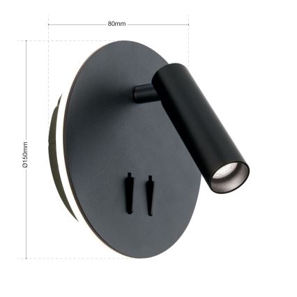 LED Stenski reflektor LENNY LED/6W/230V + LED/3W črna