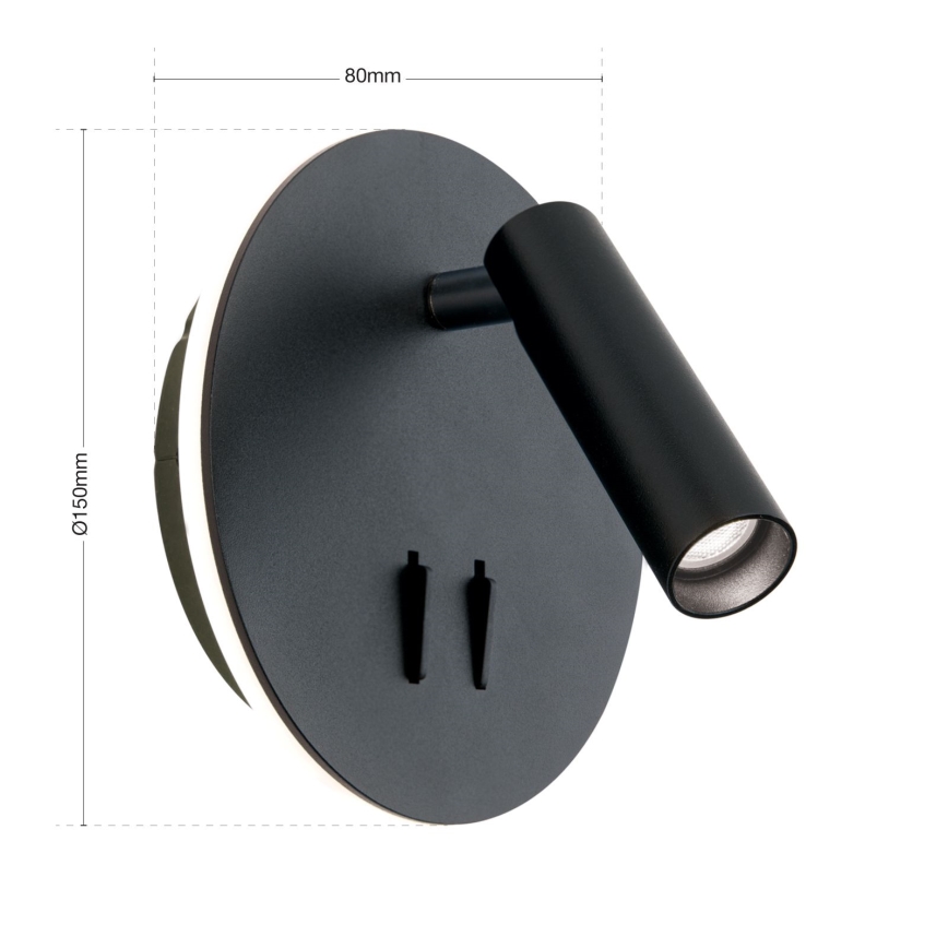 LED Stenski reflektor LENNY LED/6W/230V + LED/3W črna