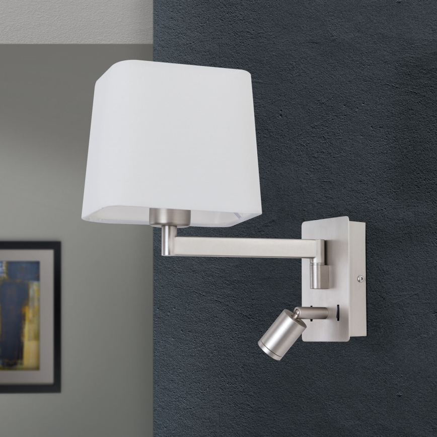 LED Stenska svetilka CARLTON 1xE27/40W/230V + LED/3W bela/mat krom