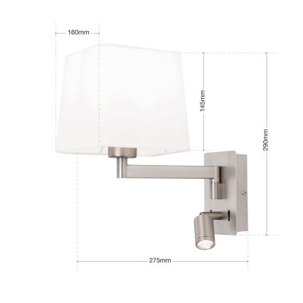 LED Stenska svetilka CARLTON 1xE27/40W/230V + LED/3W bela/mat krom