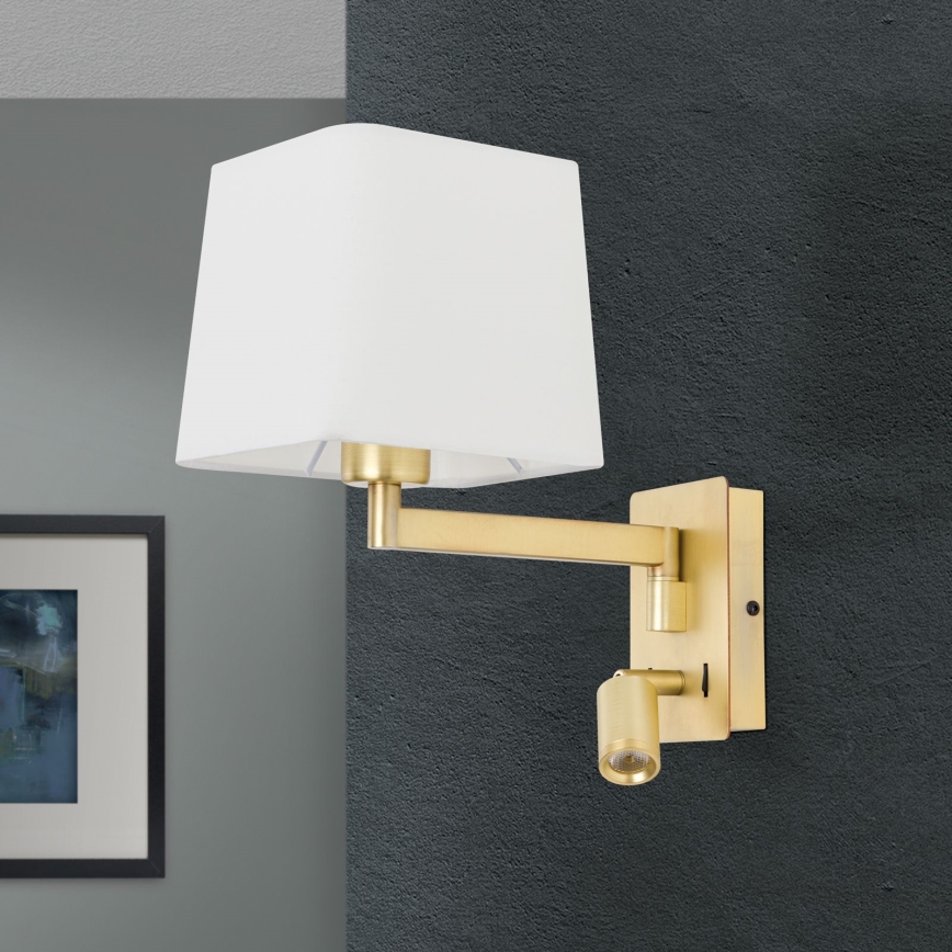 LED Stenska svetilka CARLTON 1xE27/40W/230V + LED/3W bela/zlata