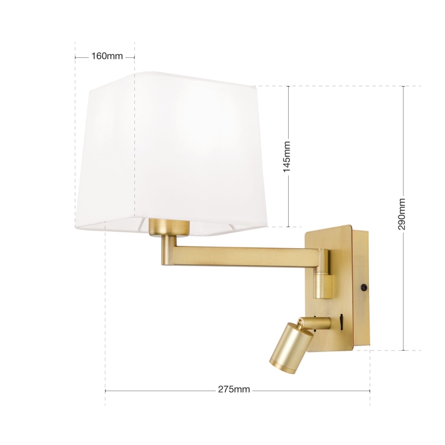 LED Stenska svetilka CARLTON 1xE27/40W/230V + LED/3W bela/zlata