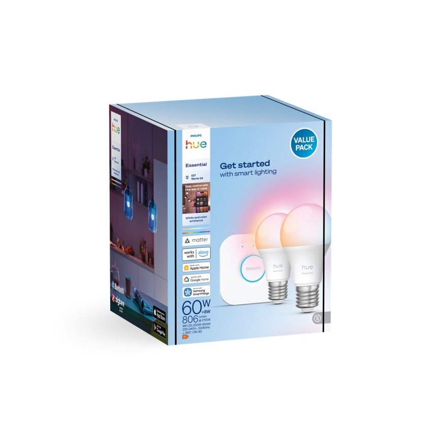 Osnovni komplet Philips Hue White And Color Ambiance Essential 2xE27/8W/230V 2200-6500K + naprava za povezavo