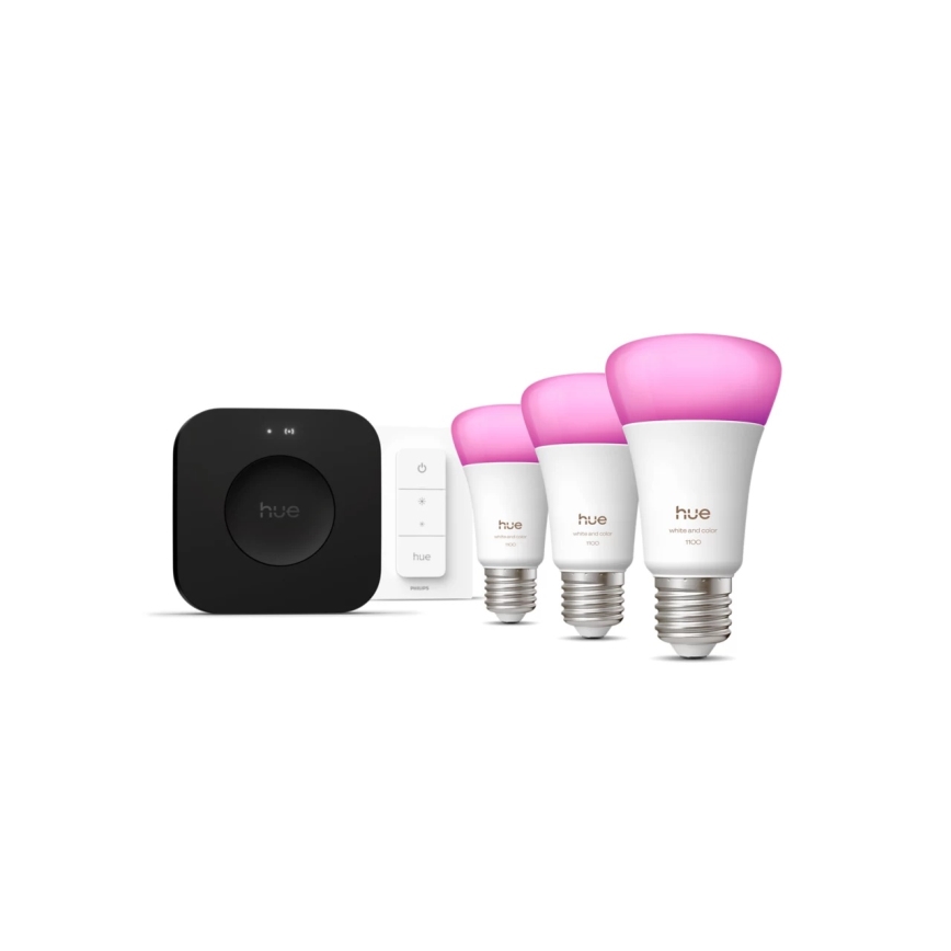 Osnovni komplet Philips Hue WHITE AND COLOR AMBIANCE 3xE27/8,1W 1000-20000K + Hue bridge in zatemnilno stikalo
