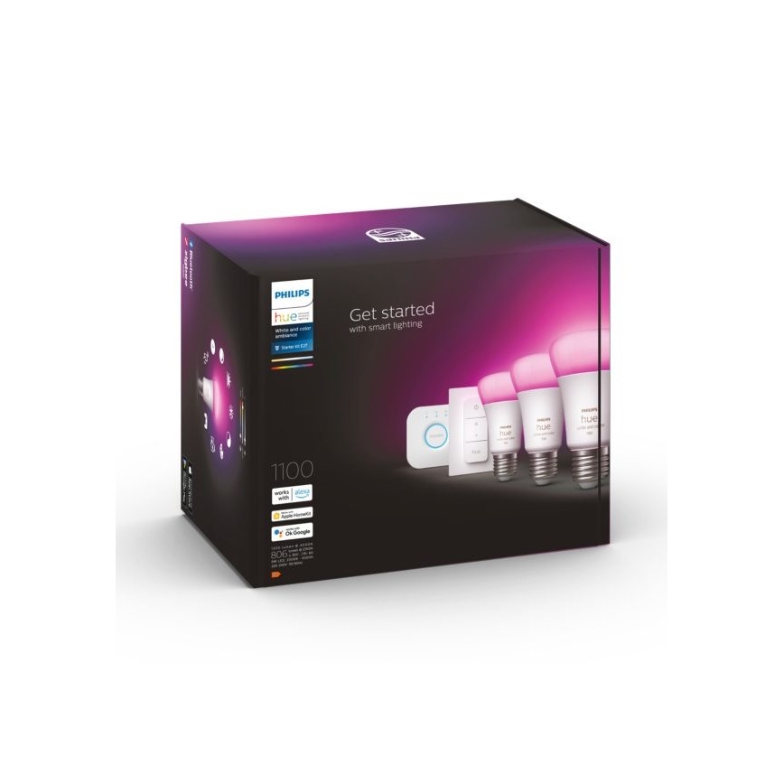 Osnovni komplet Philips Hue WHITE AND COLOR AMBIANCE 3xE27/9W 2000-6500K + Hue Bridge in stikalo za zatemnjevanje