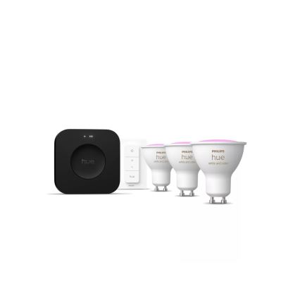 Osnovni komplet Philips Hue WHITE AND COLOR AMBIANCE 3xGU10/4,2W 2000-6500K + Hue Bridge in Dimmer Switch