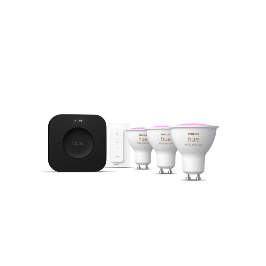 Osnovni komplet Philips Hue WHITE AND COLOR AMBIANCE 3xGU10/4,2W 2000-6500K + Hue Bridge in Dimmer Switch