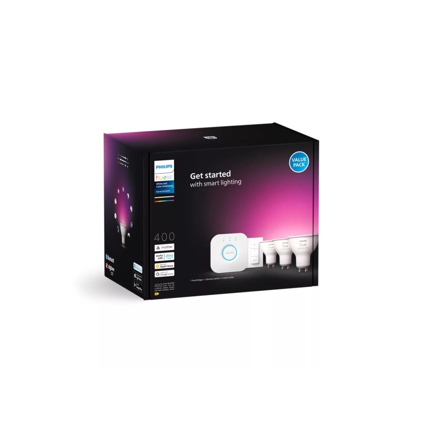 Osnovni komplet Philips Hue WHITE AND COLOR AMBIANCE 3xGU10/4,2W/230V 2000-6500K + naprava za medsebojno povezovanje