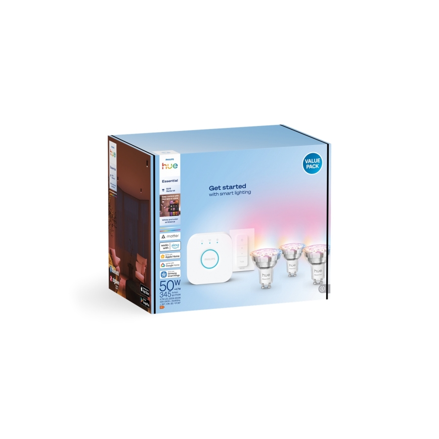 Osnovni komplet Philips Hue White and Color Ambiance Essential 3xGU10/4,7W/230V 2200-6500K + naprava za povezavo