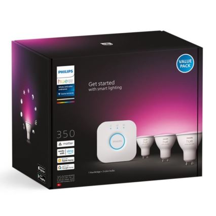 Osnovni komplet Philips Hue WHITE AND COLOR AMBIANCE 3xGU10/5,7W/230V 2000-6500K + naprava za medsebojno povezovanje