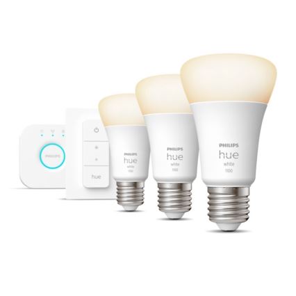 Osnovni komplet Philips Hue WHITE 3xE27/9,5W 2700K + Hue Bridge in zatemnilno stikalo
