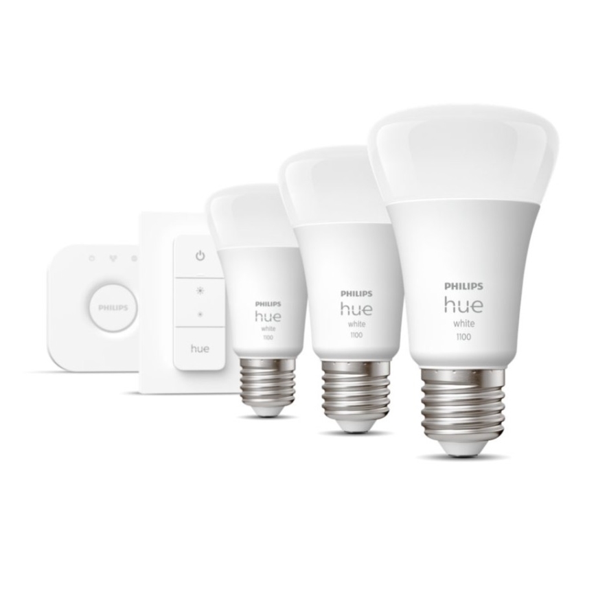 Osnovni komplet Philips Hue WHITE 3xE27/9,5W 2700K + Hue Bridge in zatemnilno stikalo