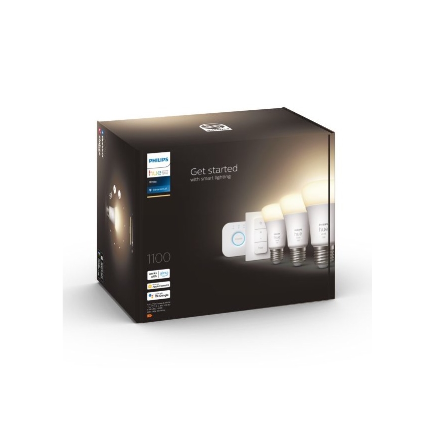 Osnovni komplet Philips Hue WHITE 3xE27/9,5W 2700K + Hue Bridge in zatemnilno stikalo