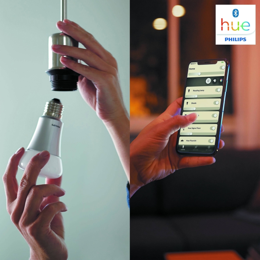 Osnovni komplet Philips Hue WHITE AMBIANCE 2xE27/8W/230V + Hue bridge in stikalo za zatemnjevanje