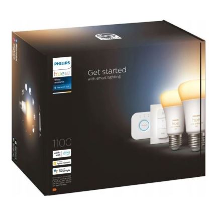 Osnovni komplet Philips Hue WHITE AMBIANCE 2xE27/8W/230V + Hue bridge in stikalo za zatemnjevanje