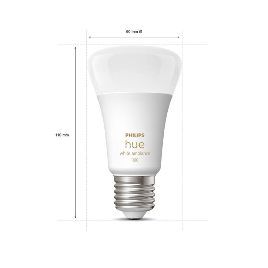 Osnovni komplet Philips Hue WHITE AMBIANCE 2xE27/8W/230V + Hue bridge in stikalo za zatemnjevanje