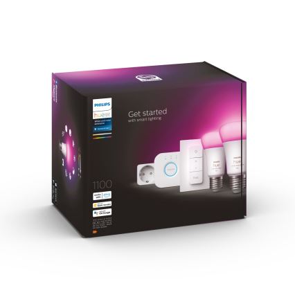 Začetni komplet Philips Hue WHITE AND COLOR AMBIANCE 2xE27/9W/230V 2200-6500K + pametna vtičnica, Hue Bridge in stikalo za zatemnjevanje