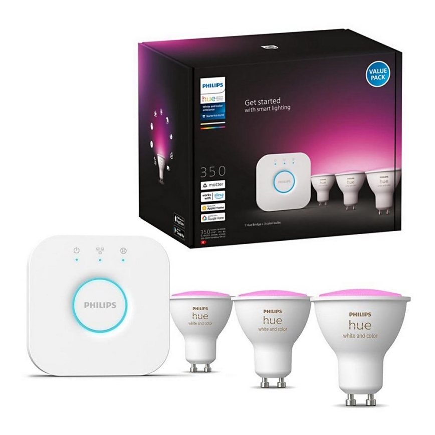 Osnovni komplet Philips Hue WHITE AND COLOR AMBIANCE 3xGU10/5,7W/230V 2000-6500K + naprava za medsebojno povezovanje