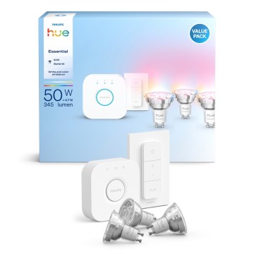 Osnovni komplet Philips Hue White and Color Ambiance Essential, 3×GU10/4,7 W/230 V, 2200–6500 K + Hue Bridge
