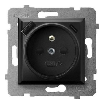 Ospel - Hišna vtičnica brez okvirja 230V + 1xUSB-A + 1xUSB-C ARIA črna