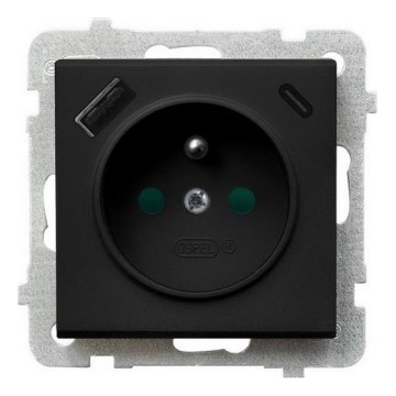 Ospel - Hišna vtičnica brez okvirja 230V + 1xUSB-A + 1xUSB-C SONATA črna