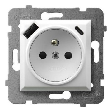 Ospel - Stenska vtičnica brez okvirja 230V + 1xUSB-A + 1xUSB-C ARIA bela