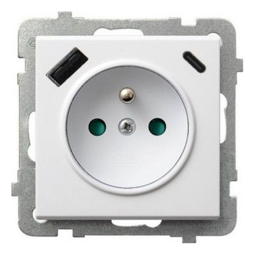 Ospel - Vtičnica za dom brez okvirja 230V + 1xUSB-A + 1xUSB-C SONATA bela
