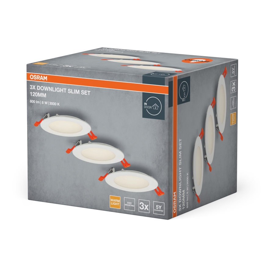 Osram - Komplet 3x LED vgradna stropna svetilka SPOT LED/8W/230V 3000K premer 12 cm bela