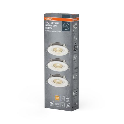 Osram - Komplet 3x vgradna stropna LED svetilka SPOT z možnostjo zatemnitve LED/4,9W/230V 2700K premer 8,7 cm bela