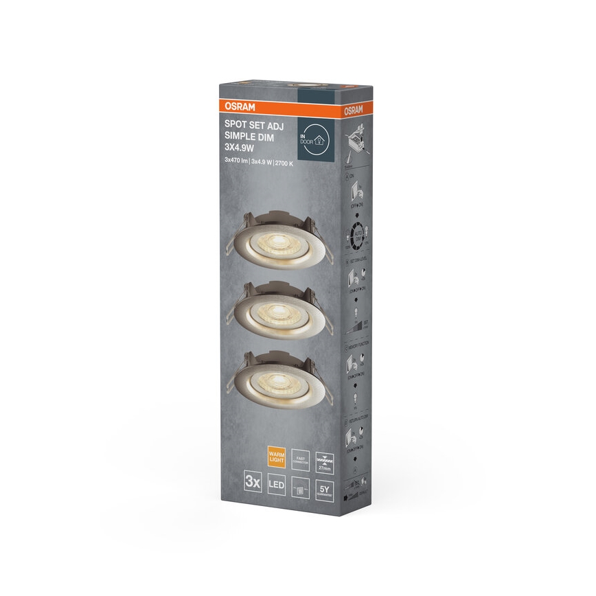 Osram - Komplet 3x zatemnljivih vgradnih stropnih LED svetilk LED/4,9W/230V