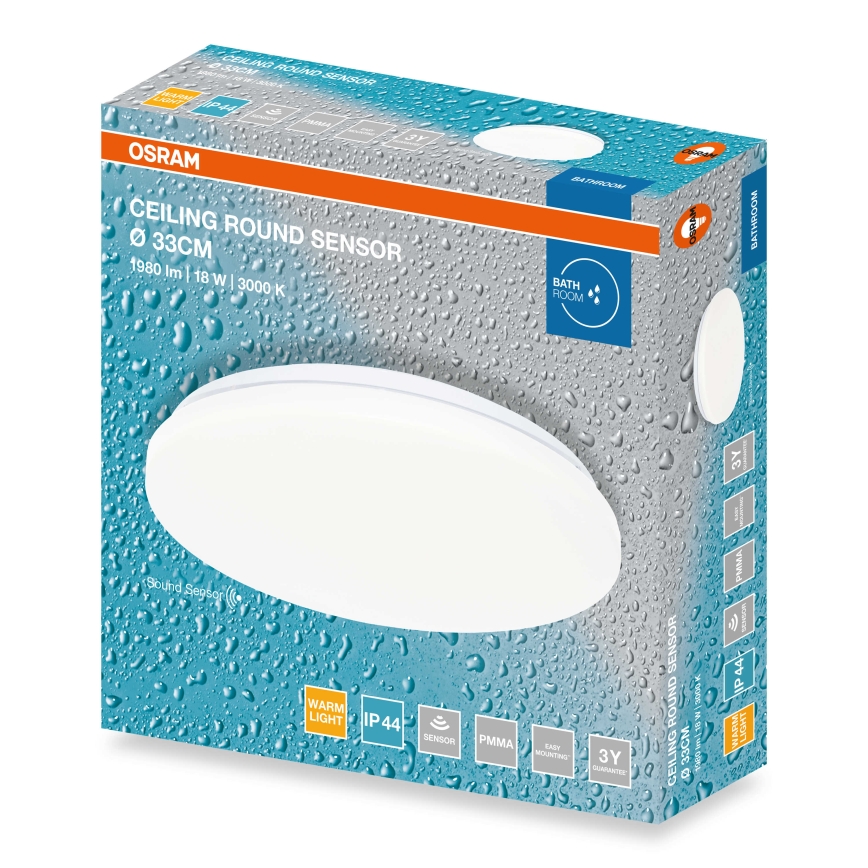 Osram - LED stropna svetilka za kopalnico s senzorjem za sumrak CEILING ROUND LED/18W/230V 3000K Ø 33 cm IP44 bela