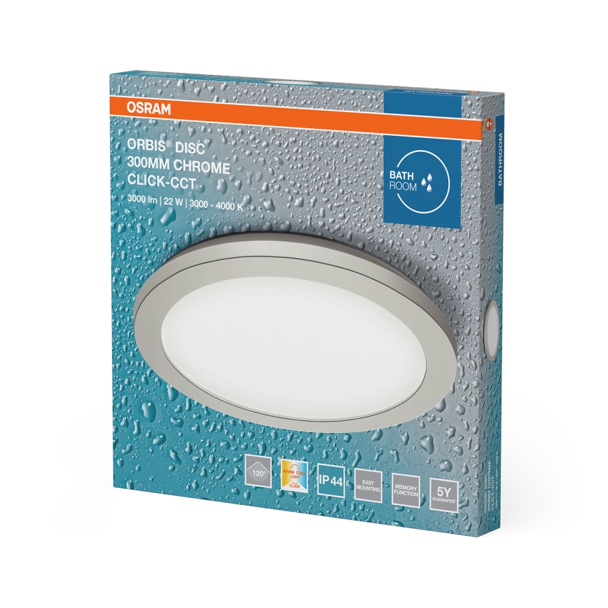 Osram - LED stropna svetilka za kopalnico ORBIS DISC LED/22W/230V 3000/4000K premer 30 cm IP44 matiran krom