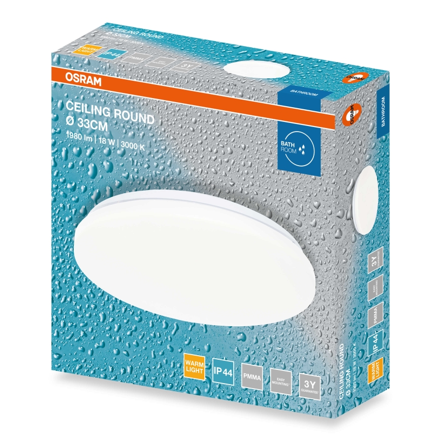 Osram - LED kopalniško stropno svetilo CEILING ROUND LED/18W/230V 3000K Ø 33 cm IP44 belo