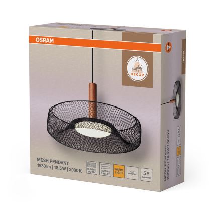 Osram - LED lestenec na kablu DECOR MESH LED/18,5W/230V premer 40 cm črna/kavčukov les